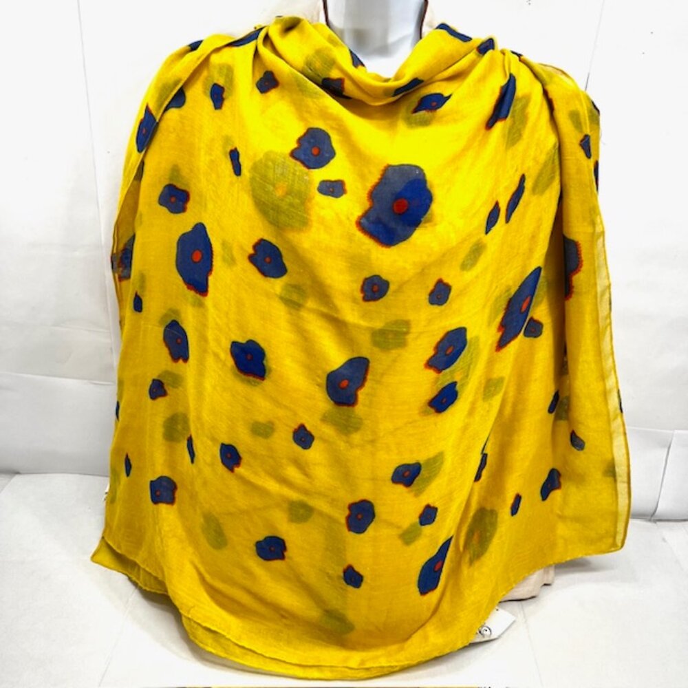 Jennifer, Scarf/wrap 72"x34"  soft cotton mixed, yellow blue dot printed (45) - Picture 5 of 7